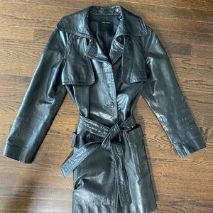 Marc Jacobs Black Genuine Leather Long Belted Trench Jacket - Vintage  - 1986